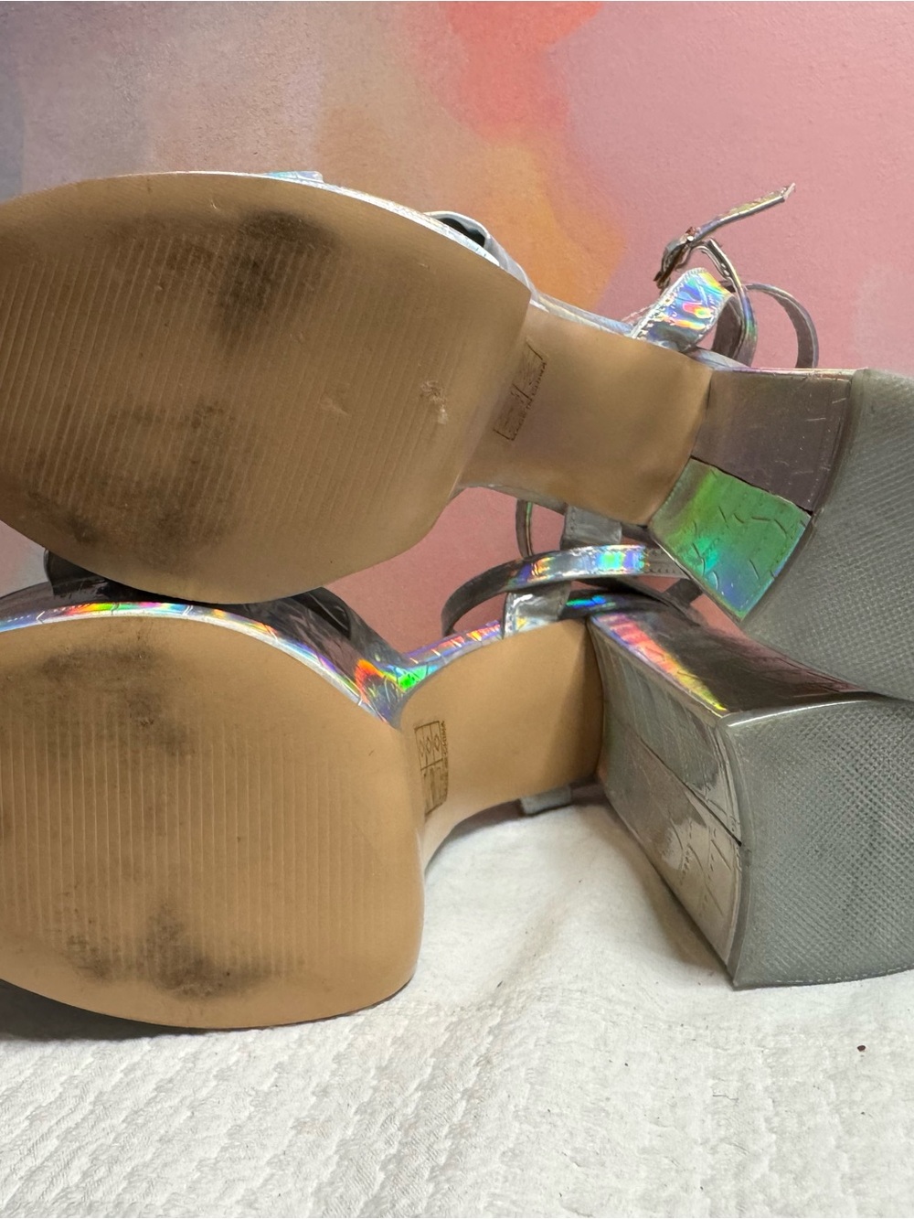 Public Desire Exclusive Leo Platform Ankle-Strap Heels - Holographic Silver - Picture 6 of 6
